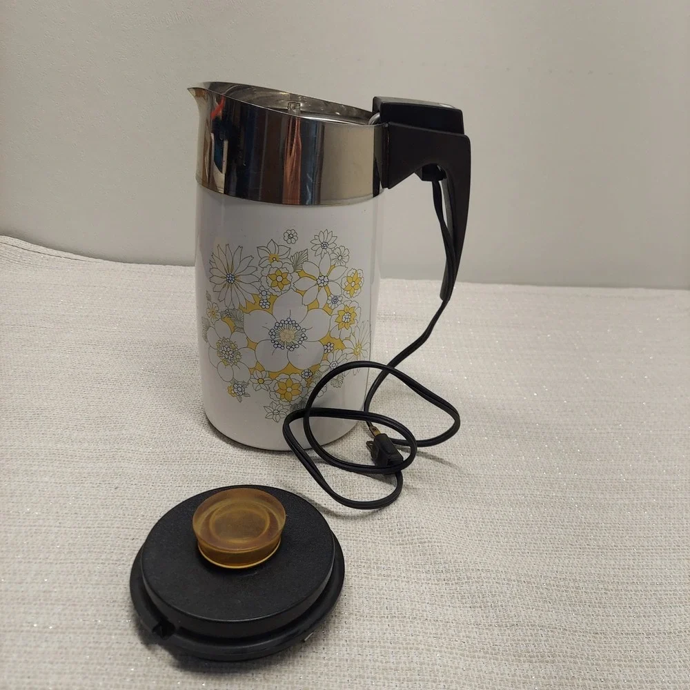 Corning Ware Floral Bouquet 10 Cup Electric Percolator Coffee Pot Complete Works - Picture 4 of 13